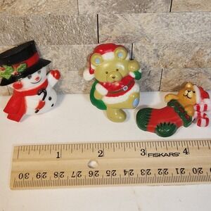 Vintage Gibson Greetings Christmas Brooch Lot Teddy Hugglesbie Snowman Pins 3pc